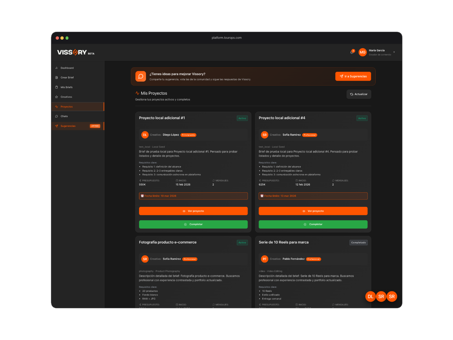 Gestión de briefs en Vissory
