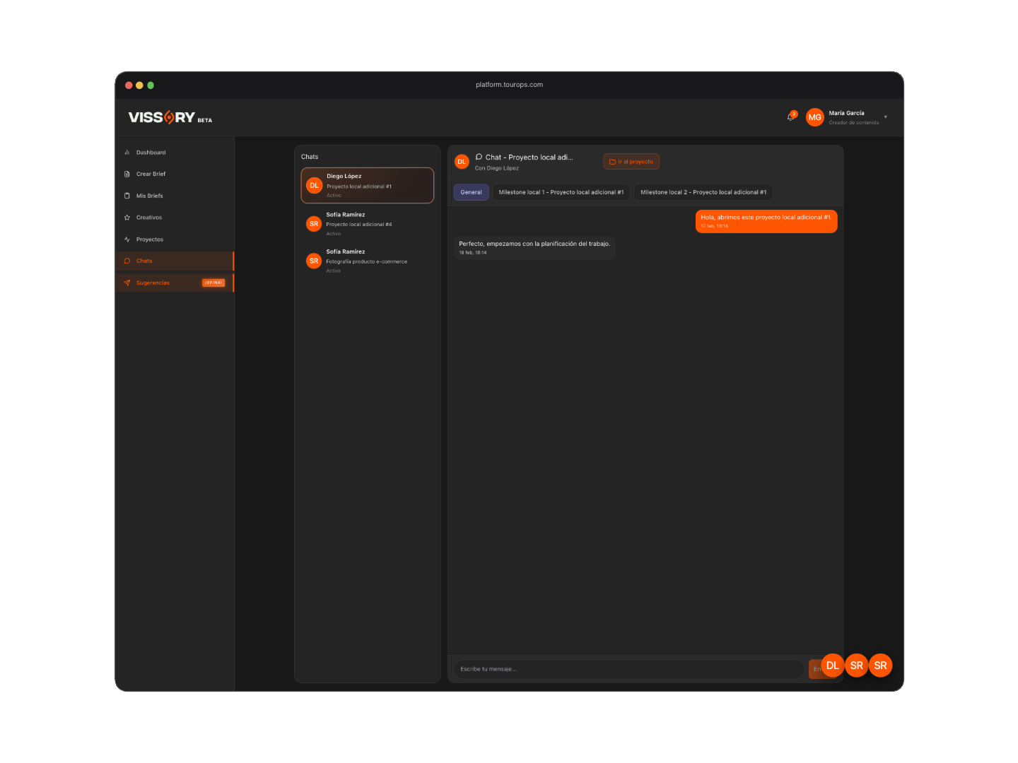 Chat en vivo entre creadores y creativos